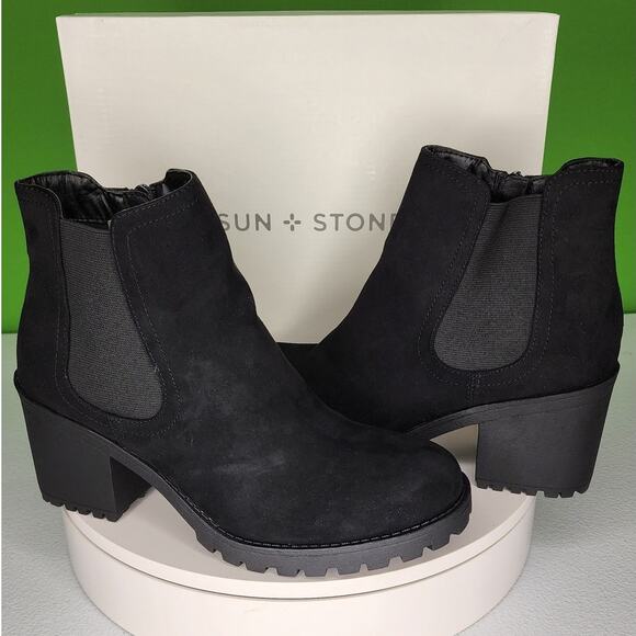 Sun + Stone Morghan Booties – Moto-Inspired Chelsea Boots - Size 8M - Picture 1 of 11